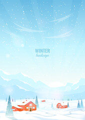 Wall Mural - winter mountain landscape with cozy country houses, cottages, or hotels in the mountains. snowy moun