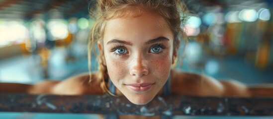 Poster - Portrait of a Young Woman with Freckles and Blue Eyes