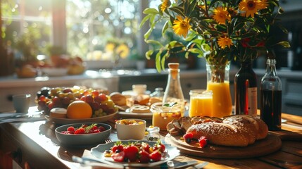 A hearty breakfast on a sunlit kitchen table