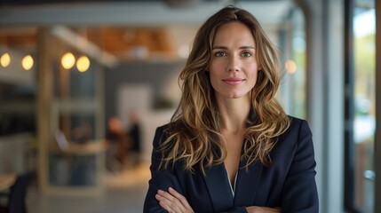 Wall Mural - Portrait of a smiling business woman standing with her arms crossed looking at the camera