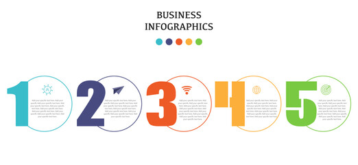 Five step circle shape number concept business infographics, infographic design with number