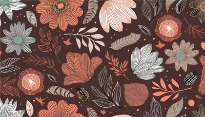 Wall Mural - Modern and trendy hand drawn floral pattern with seamless design, ideal for a variety of creative projects