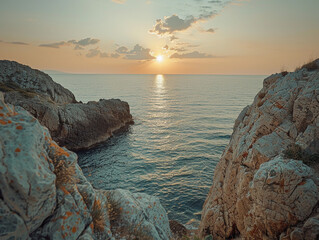 Wall Mural - Coastal Sunset Over Rocky Outcroppings