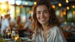 © jul_photolover - Woman Smiles During Dinner at Outdoor Restaurant