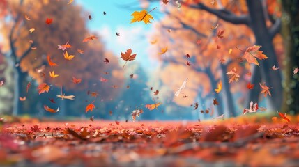 Wall Mural - Beautiful autumn landscape with. colorful foliage in the park. falling leaves natural background.