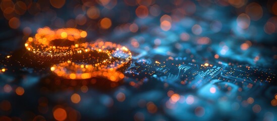 Wall Mural - Circuit Board with Glowing Digital Symbol