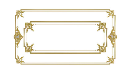 Wall Mural - Decorative golden vintage frames, Golden baroque frame on transparent background.