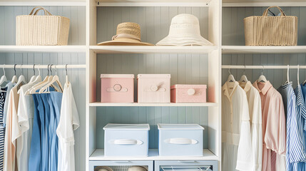 Fototapete - Organized walk-in closet with clothes by type and color