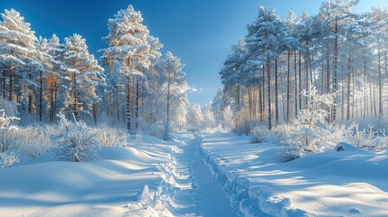 Poster - A Winter Wonderland: Enchanting Snowy Forest Path