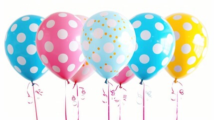 Balloons with Polka Dots and Stripes on a White Background