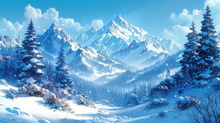 Sticker - Majestic Snow-Capped Mountains in a Serene Winter Wonderland