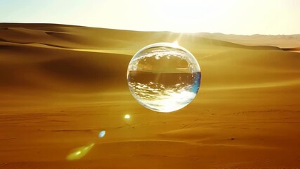 surreal desert sunrise with crystal ball reflection