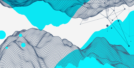 Leinwandbilder - Abstract wireframe mountain background. Modern science or technology art elements. Surface illustration. Hand drawn vector.