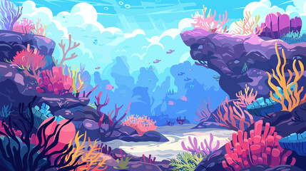 Underwater tropical coral reef vector cartoon illustration anime background