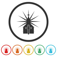 Poster - Church cross sun icon. Set icons in color circle buttons