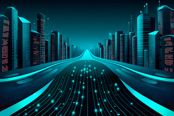 Wall Mural - digital cityscape with flowing data streams