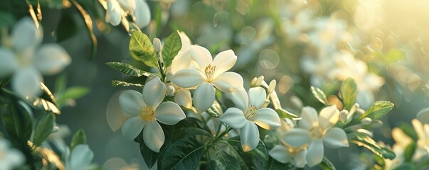 Sticker - Fragrant jasmine bushes perfuming the air, 4K hyperrealistic photo