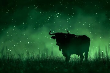 Wall Mural - Silhouette of a Bull Against a Starry Night Sky