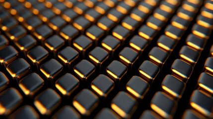 Wall Mural - Close-up of a futuristic black and gold grid pattern, showcasing sleek, modern design and technology-inspired aesthetics.