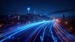 © Wilden - Digital Transformation of a Smart City: Band Lights Over Modern Urban Cityscape at Night with Fast Internet Communication and Fiber Optics Technology