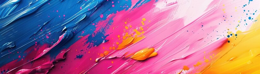 Wall Mural - Vibrant abstract painting with bold brushstrokes of blue, pink, and yellow. Creative and colorful art background perfect for contemporary designs.