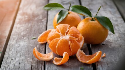 Sticker - A close up of a peeled orange sitting on top of wood, AI