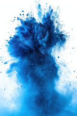 Wall Mural - Abstract explosion of blue powder against a white background, capturing vibrant energy and dynamic motion in a high-speed photography shot.