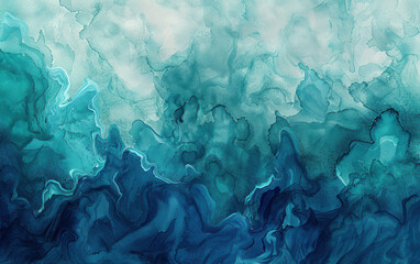 Wall Mural - Abstract watercolor artwork in shades of blue and green, depicting fluid movements resembling ocean waves and clouds. Ideal for backgrounds and art projects.