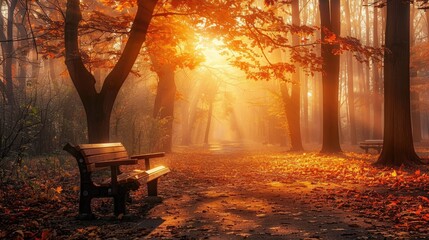 Canvas Print - Golden Autumn Path Through the Woods