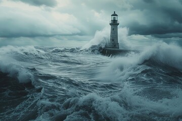 Poster - Lighthouse in Rough Ocean