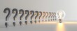 © Apaporn - Row of question marks next to a glowing light bulb symbolizing a bright idea or solution in a conceptual setting.
