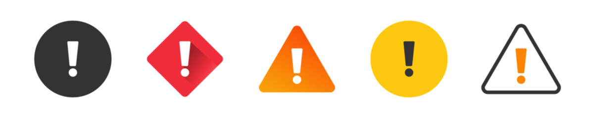 Wall Mural - warning colorful line icons set. attention, notice, danger, exclamation mark, vector sign, symbol. i
