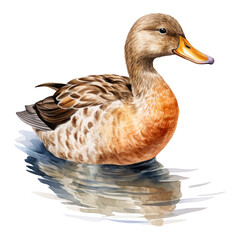 Wall Mural - duck on water watercolor isolated on transparent background cutout