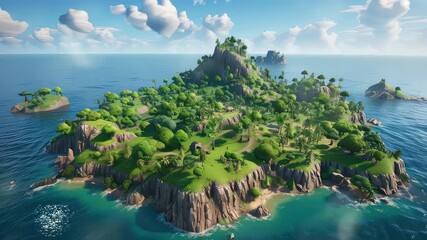 Wall Mural - animation lush tropical island surrounded by blue sea generated with ai