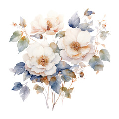 Wall Mural - bouquet of white flowers watercolor isolated on transparent background cutout