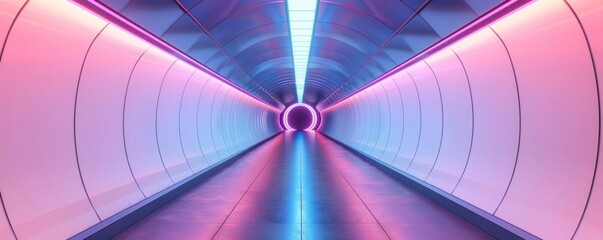 Wall Mural - Futuristic neon-lighted tunnel with vibrant colors, creating a colorful, sci-fi ambiance and sense of endless perspective.