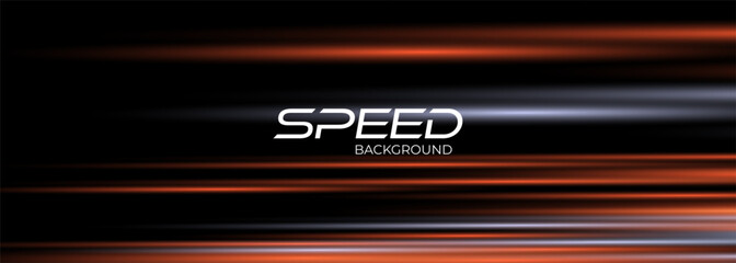 Poster - Speed illuminated traffic lanes. Black and orange modern abstract background with yellow glowing movement and high-speed light effect. Vector illustration