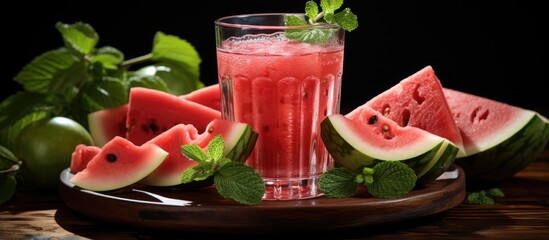 Canvas Print - Watermelon Smoothie with Fresh Watermelon Slices