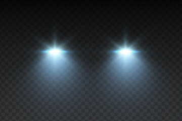 Wall Mural - cars light effect. white glow car headlight bright beams ray isolated on transparent background