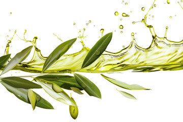 Wall Mural - Olive Oil Splashing Over Green Leaves