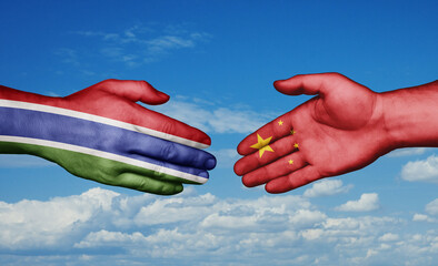 China and Gambia country handshaking with flags, consensus concept international co-operation illustration