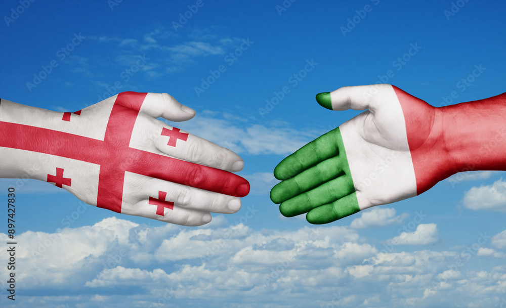 Georgia Italy Ruler Italy and Georgia country handshaking with flags, consensus concept ...