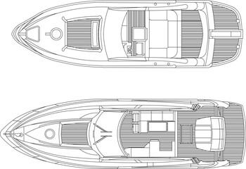 Wall Mural - Vector silhouette illustration sketch of detailed design of speed boat yacht transportation vehicle for sailing on rivers and seas 