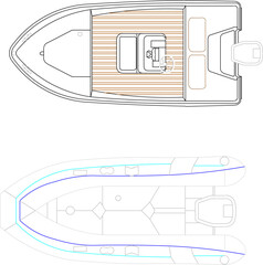 Wall Mural - Vector silhouette illustration sketch of detailed design of speed boat yacht transportation vehicle for sailing on rivers and seas 