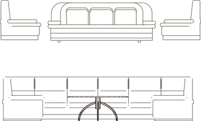 Poster - Vector silhouette illustration sketch of detailed architectural design interior design of living room sofa table and chair furniture