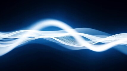 Poster - A white light wave flows across a dark blue background, creating an abstract and dynamic visual.