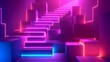 © AItist - Illuminated neon lights highlighting a staircase in a vibrant purple abstract room