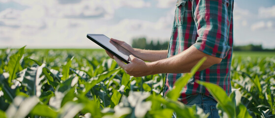 Wall Mural - Farmer using a tablet for precision agriculture data analysis