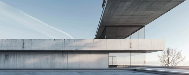 Sticker - Concrete building with minimalist design, 4K hyperrealistic photo