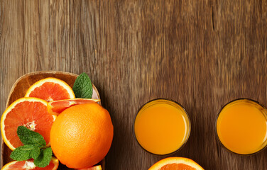 Sticker - fresh oranges and juice for a healthy diet